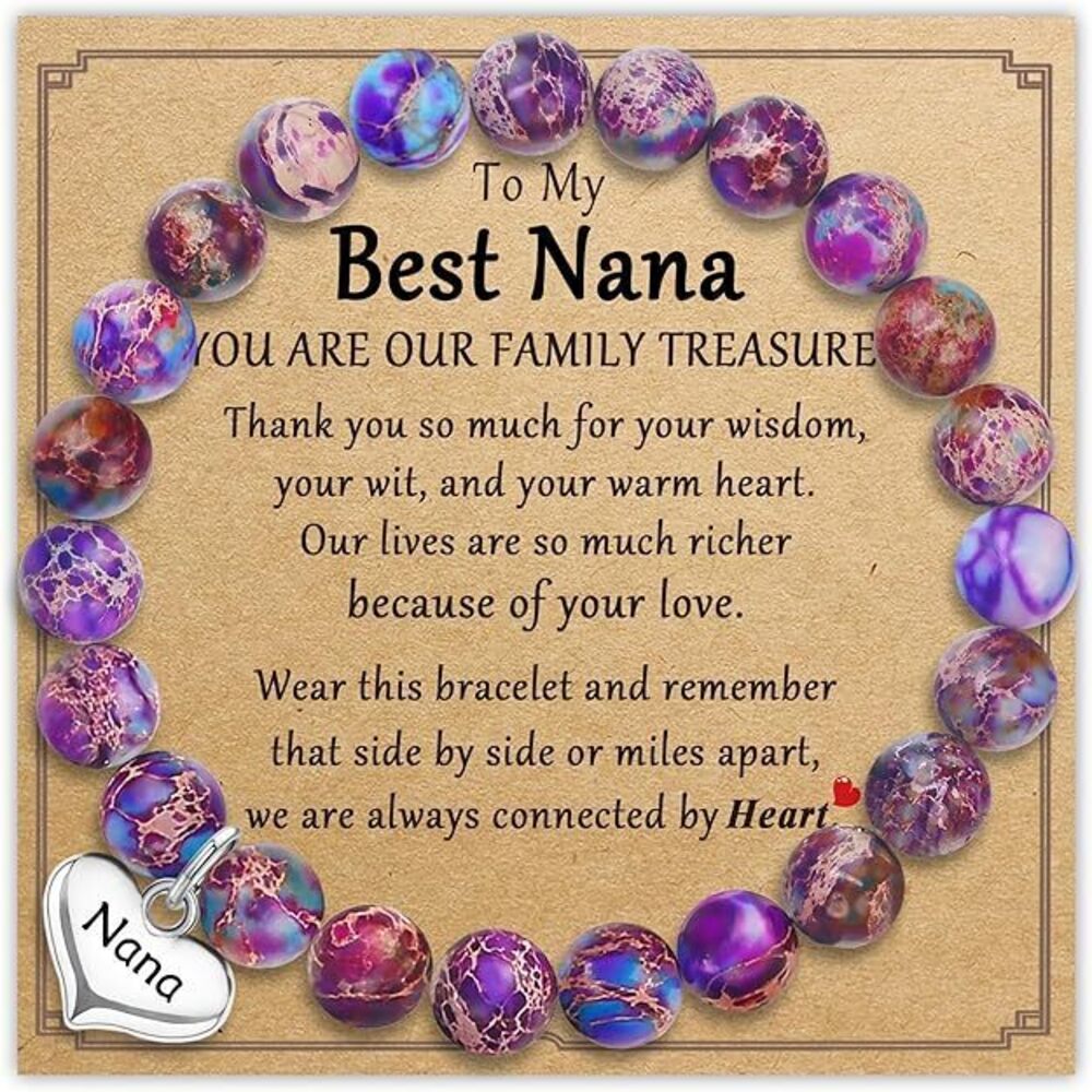 Mothers Day Gifts For Nana, Nana Bracelets Purple Natural Stone Bracelets For